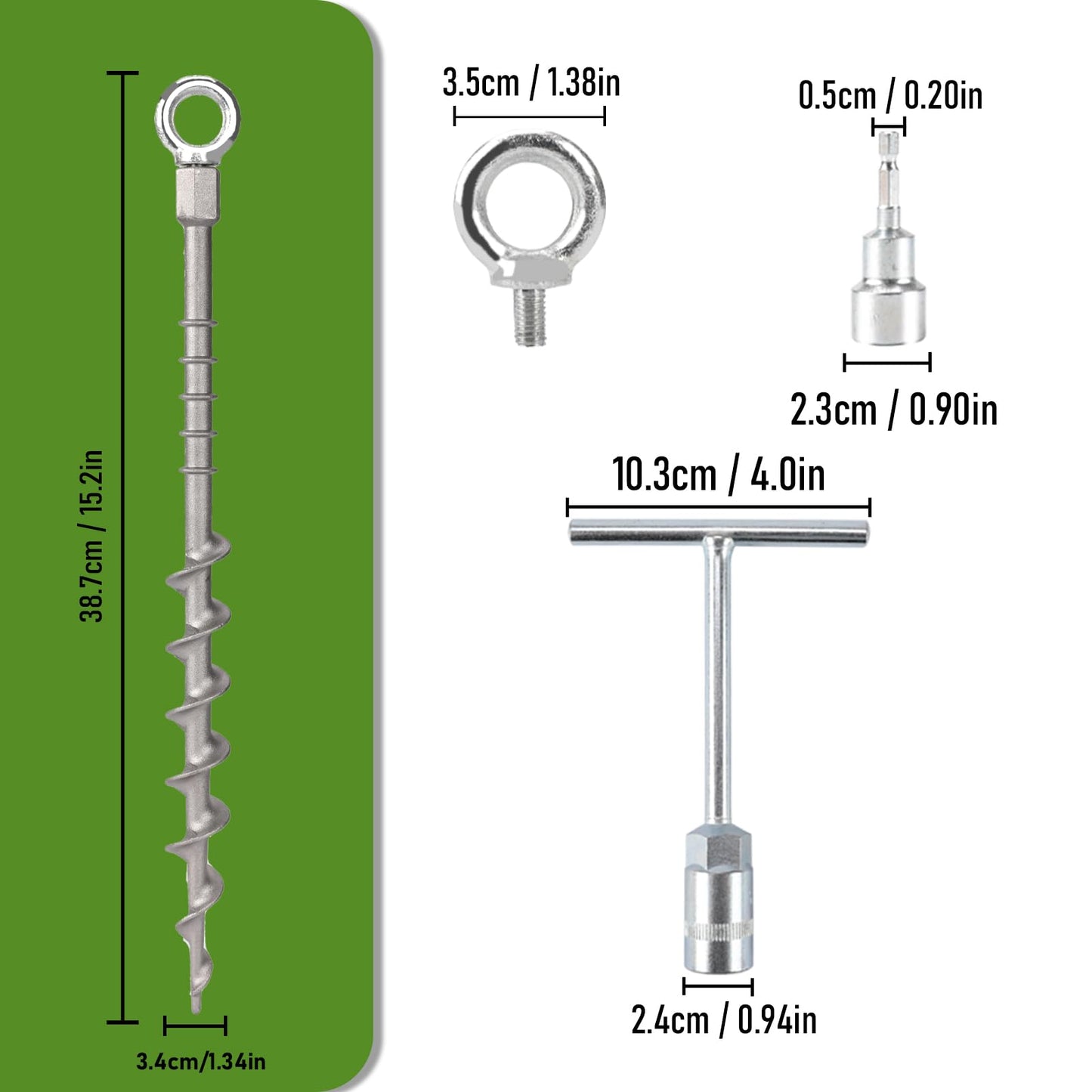 Keltrion 12 Pcs 14" Ground Anchors Screw in Spikes Non-Rust Cast Aluminum Detachable Tent Stakes for Camping Tents, Garden, Sand, Trampoline, Swing Sets and Sheds