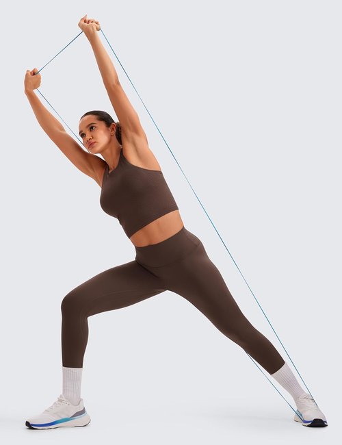 CRZ YOGA Seamless Ribbed High Neck Crop Tank Top - Longline Racerback Padded Sports Bra for Women