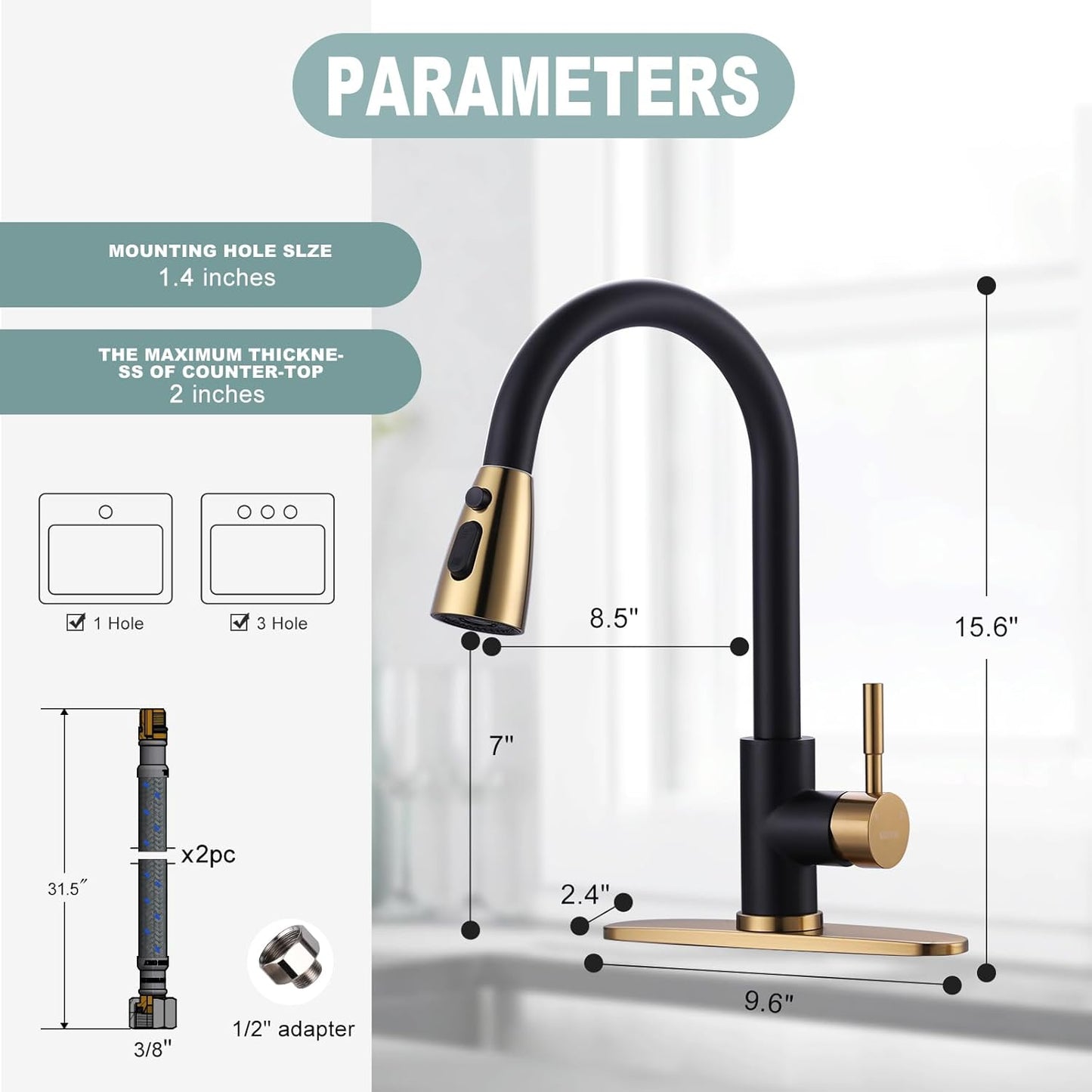 Stainless Steel Kitchen Faucet Combo with Water Filter - Brushed Nickel Sink Faucet for RO Systems