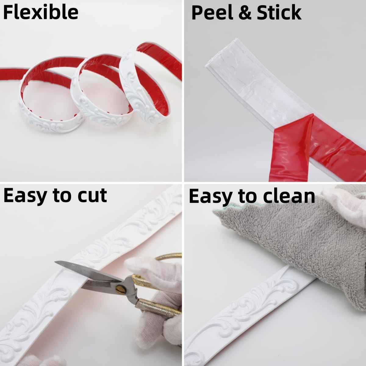 Paintable Peel and Stick Wall Molding Trim, Flexible Strip for Mirror Frame, Chair Rail, Cabinet, Picture Frame and Home DIY Decoration (16.4 ft x 1 inch)