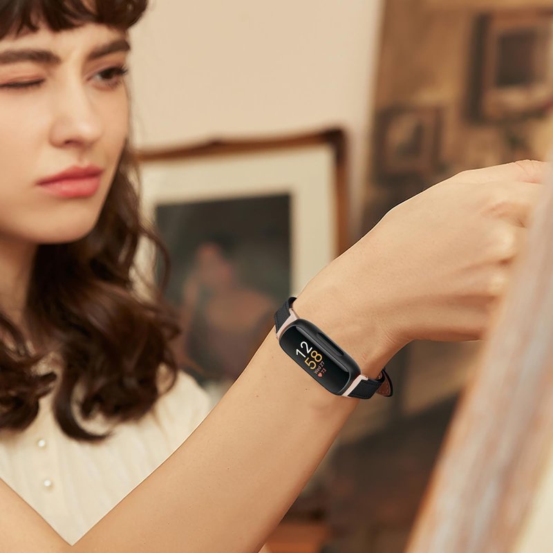 Slim Leather Band Compatible with Fitbit Inspire 3 Women,Top Grain Genuine Leather Strap Thin Wristband for Fitbit Inspire 2 1