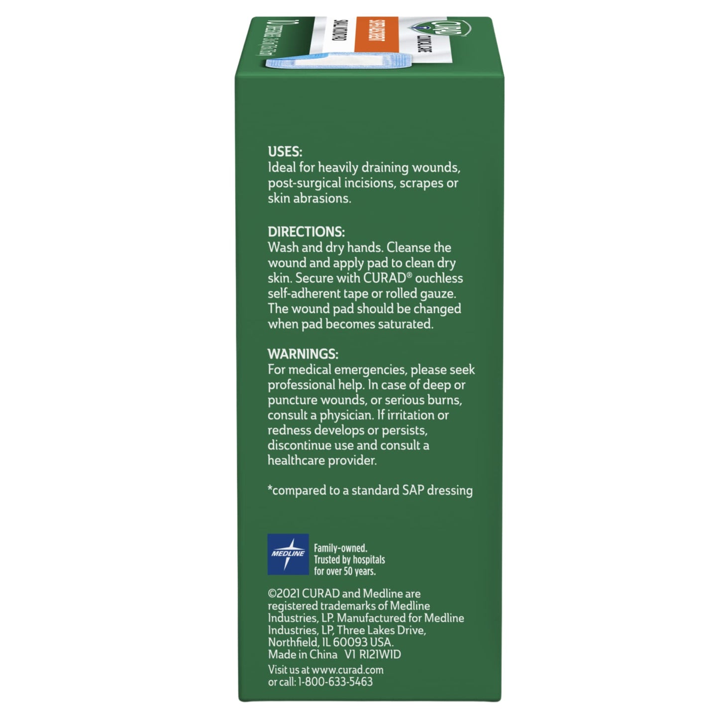 Curad Super Absorbent Wound Pad, Medium, 4" x 4", 10 Count, 3 Pack