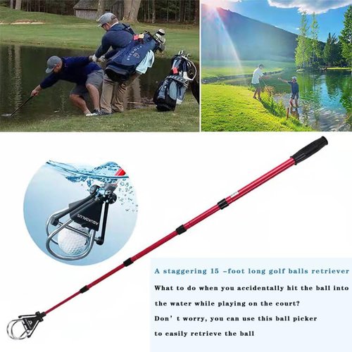 Aquadalus 15 feet Club Golf Retriever for Water, Telescopic Retriever with Headcover, Stainless Telescopic Extendable Golf Ball Retriever