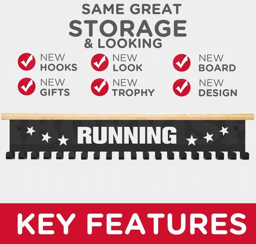 iBobbish Premium Trophy Display Shelf - Sturdy 16-Inch Metal Shelf with Hooks for Medals | Large Bamboo Design