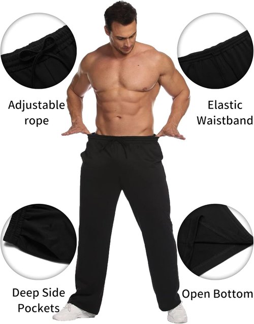 Deyeek Men's Lightweight Sweatpants - Open Bottom Straight Leg Gym Lounge Pants with Pockets