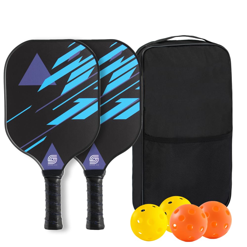 Sevko Pickleball Paddles Set of 2 - Fiberglass Surface Pickleball Paddles Set - 4 Pickleball Balls, & Carry Bag, Pickle Ball Paddle (Sky Blue)