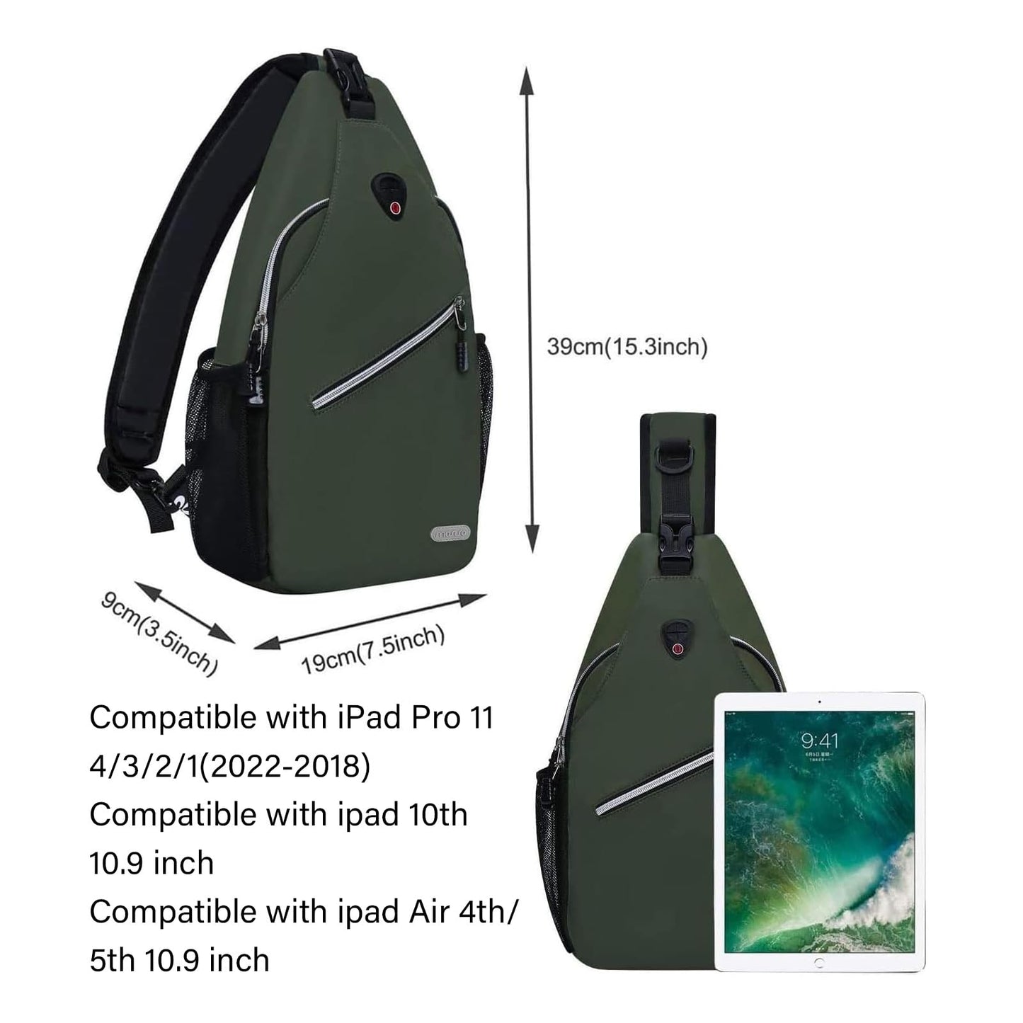 MOSISO Small Sling Bag for Women Men, Casual Crossbody Shoulder Bag, Sling Backpack Chest Daypack forTravel Hiking, Midnight Green, Medium