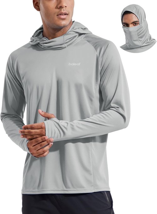 Baleaf Men's Sun Protection Hoodie - UPF 50+ Long Sleeve UV SPF Shirt with Mask | Lightweight Fishing Gear