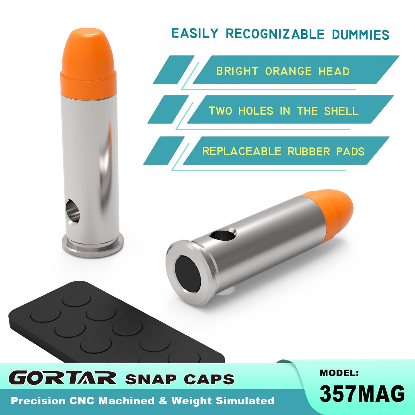 GORTAR 357 MAG Snap Caps Training Dummy Rounds Practice Safe Loading Firing Close to Real Weight -10 Pcs