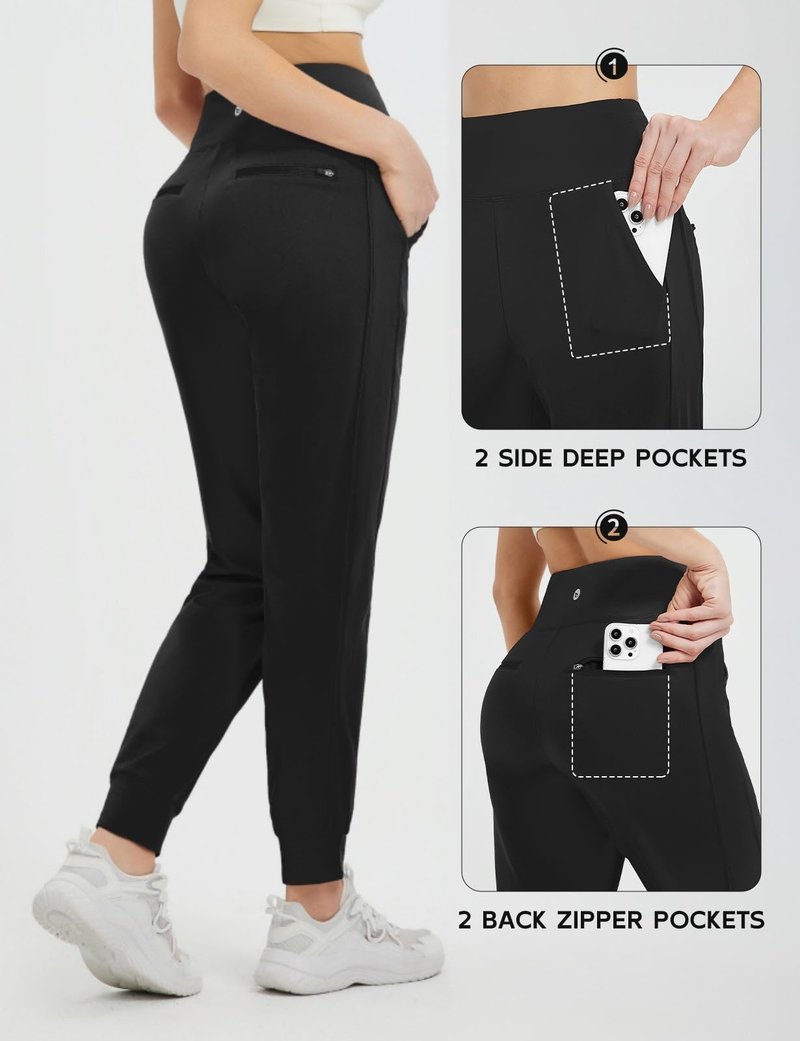 baleaf Women's Fleece Lined Joggers Pants Winter Warm Water Resistant High Waisted Thermal Running Hiking Pants with Pockets Black L