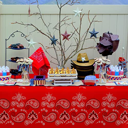 Western Cowboy Tablecloths - 2 Pack Red Paisley Disposable Covers
