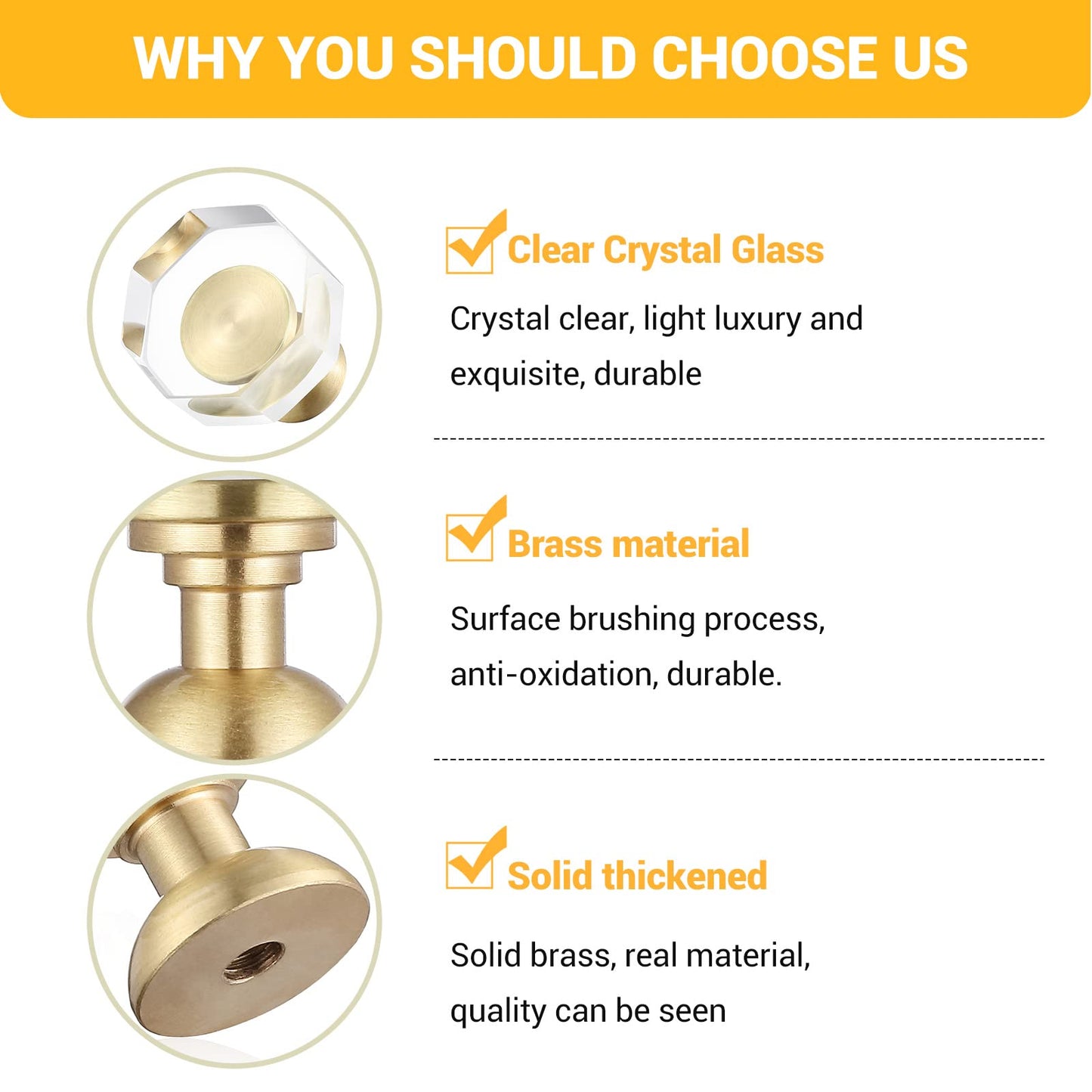 Guank 2-Pack 1-1/4-Inch Gold knob Dresser knobs White Cabinet Glass Crystal knobs Brass Drawer Polygonal Dresser Pulls, Drawer pulls