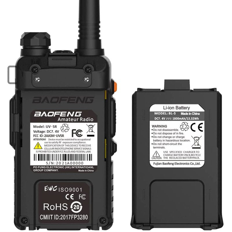 Baofeng UV-5R Dual Band Two Way Radio Handheld Ham Radio Long Range Walkie Talkies Pack of 6 for Hiking Camping Hunting Skiing Trip(Black)