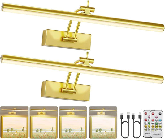 Wireless Battery Operated Picture Lights - 2 Pack, 16 Inch Dimmable Art Lighting with Remote, 6 Color Options - Perfect for Paintings and Gallery Displays