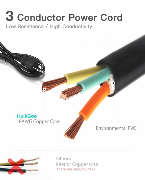 HulkGoo 6ft Power Cord Fast Charging Cable Compatible with Ninebot by Segway P65/P100S/G30P/G30/F60 Charger Adapter, MAX G2/G3/G30 Charging Cable 3 Prong US Standard