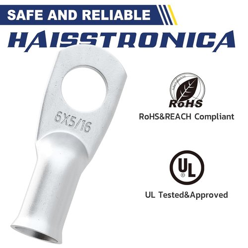Haisstronica 10pcs 6 AWG Tinned Copper Battery Lugs - Heavy Duty Wire Connectors with Heat Shrink Tubing | M8 Size