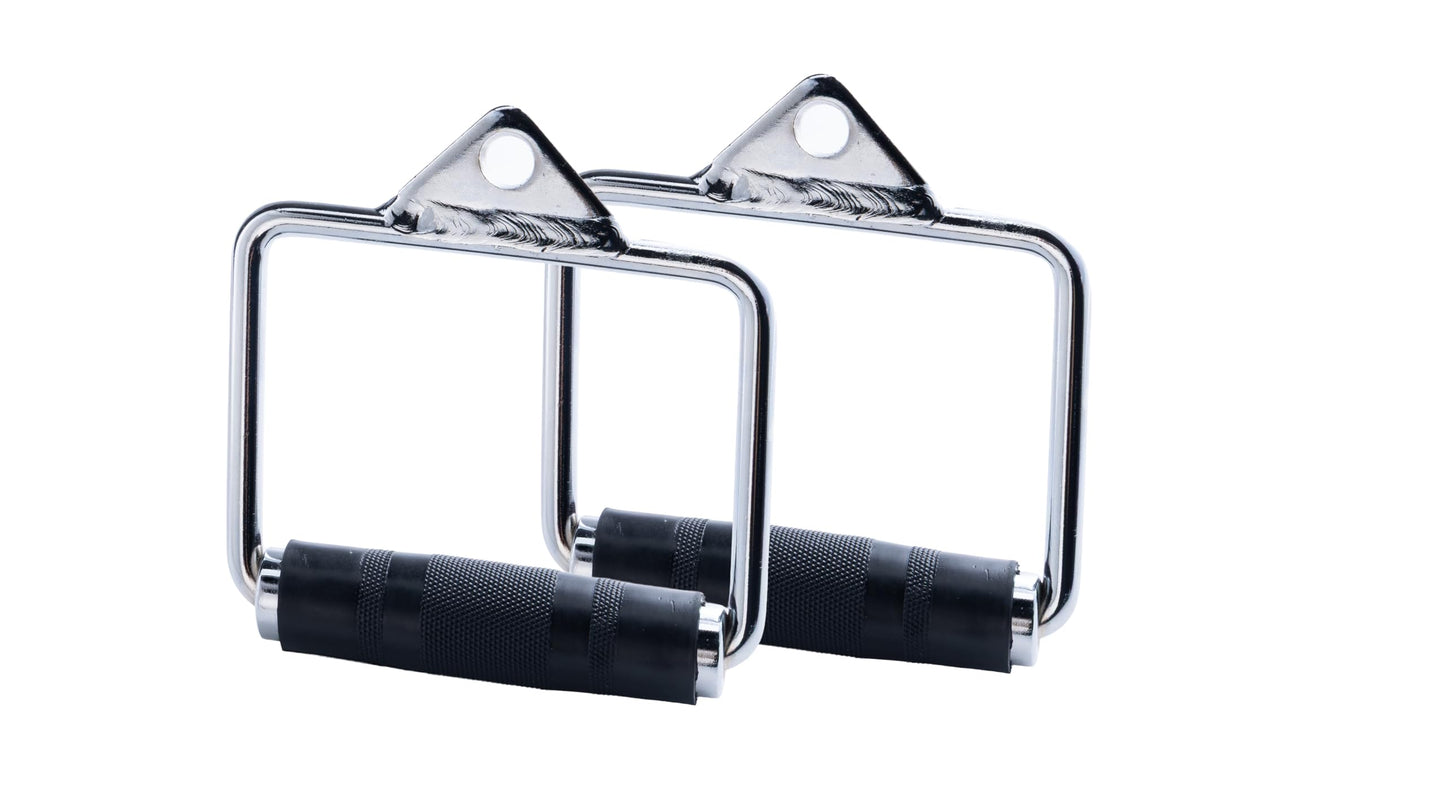 FITNESS MANIAC USA D Handle Cable Attachment, Pair, Exercise Machine Attachments with Rubber Handgrips Chrome, Chrome Knurled Stirrup Attachment Kit