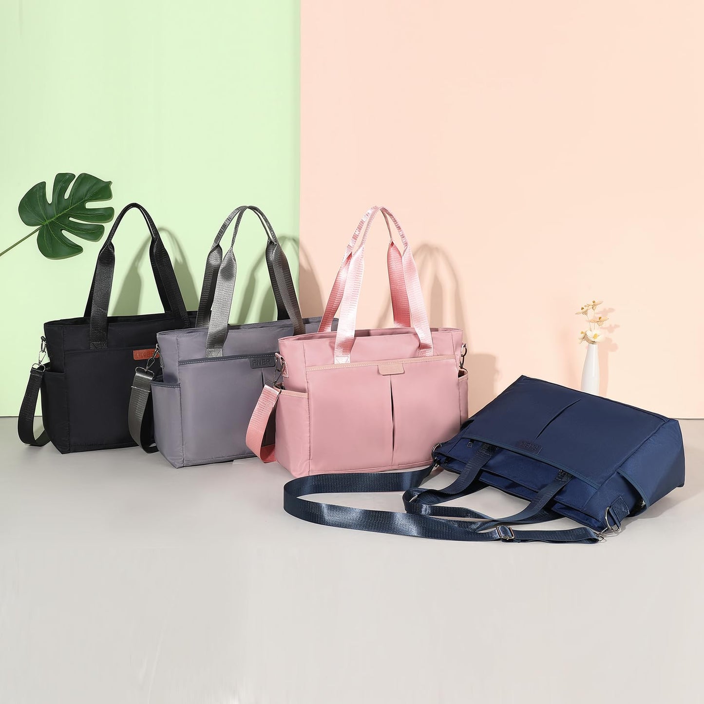 AMXNX Tote Bag for Women with Zipper Travel Large Crossbody Shoulder Bag Handbag Water-resistant Nylon with Multi Pockets