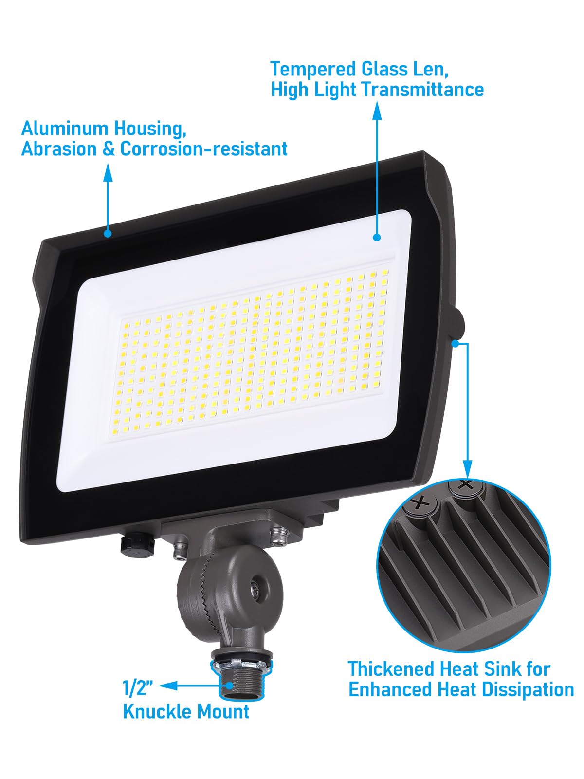 LEONLITE 100W/80W/50W Adjustable LED Flood Light Outdoor with Knuckle Mount, UL Listed, 5000K/4000K/3000K Selectable, 120/277V, Security Flood Lighting for Yard, Garage, IP65 Waterproof, Bronze
