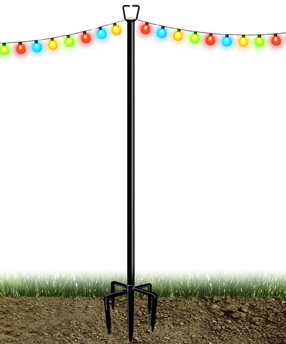 Queension 10FT Plug Floor String Light Poles for Outdoor String Lights for Garden, Backyard, Patio Lighting Stand for Parties, Bistro & Weddings, 1 Pack