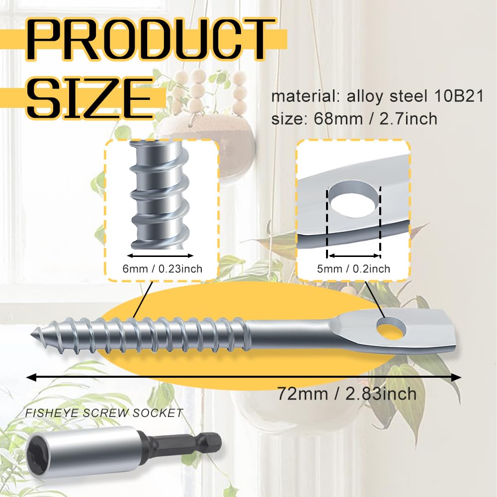 36Pack Eye Lag Screws 2" Eye Lag Wood Screw with 1Pcs Eye Lag Driver Galvanized Carbon Steel Heavy Duty Cement Concrete Wall Anchors Eye Bolts Lag Screw