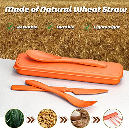 Reusable Travel Utensils Set - 4 Sets in Orange, Yellow, Dark Blue, Dark Green