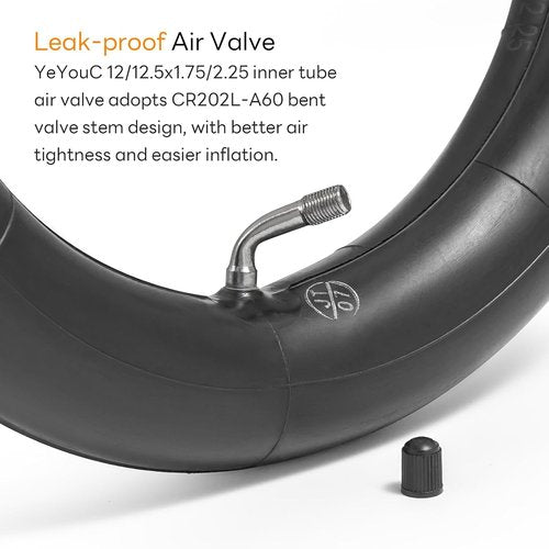 CR202 Heavy Duty Butyl Inner Tube - 12.5 x 2.25 Inch with Angled Valve Stem | 2-Pack for Bikes & Scooters