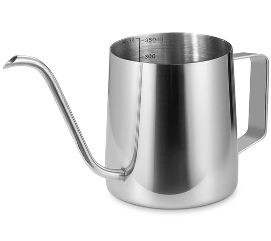 Milk Frothing Pitcher, 350ml/12oz Gooseneck Spout Coffee Tea Pot, Milk Frother Cup Stainless Steel, Milk Coffee Cappuccino Latte Art Barista Steam Pitchers Milk Jug Cup