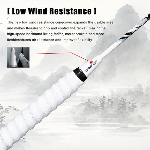 ALPSPORT Ink Mountain Painting Original Design 4U G5 Pro Graphite Badminton Rackets Sets of 2, Full Carbon Fiber Racquets with 1 Leather Bag, 2 Tied Grips Tapes, Sports Padel Raket for Training