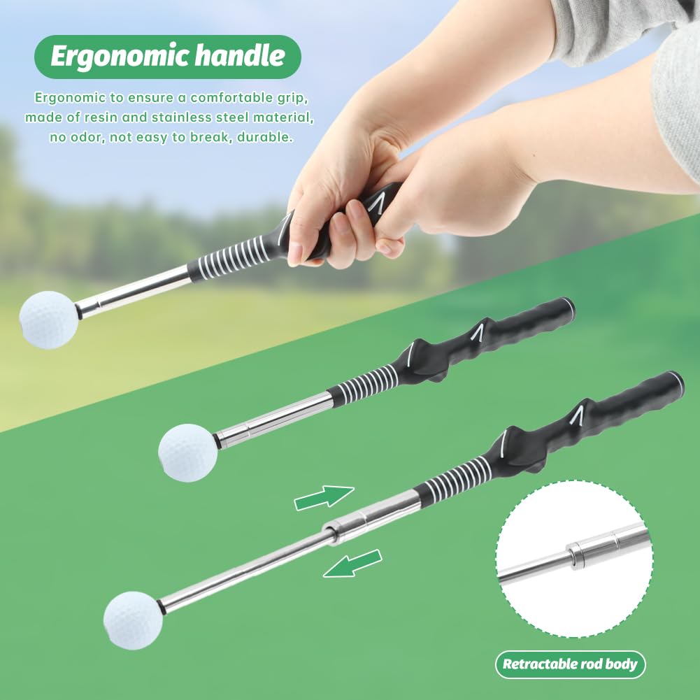 NINEFOX Retractable Golf Swing Trainer for Right-Handed Players, Tempo Stick with Click Feedback, 14.96–27.95 in, Includes Arm Band and Grip Trainer, Indoor Outdoor Warm-Up Practice, Black