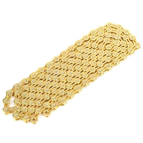 Cadena 11V Dorada,Catena E-Bike E8000 11V,Gold 11-Speed Hollow Out Chain 116 Links Replacement Parts for Fixed Gear Road Bikes
