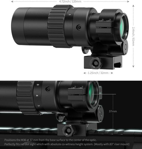 Feyachi M36 Red Dot Sight Magnifier - 1.5X to 5X Adjustable Optics with Flip to Side Mount