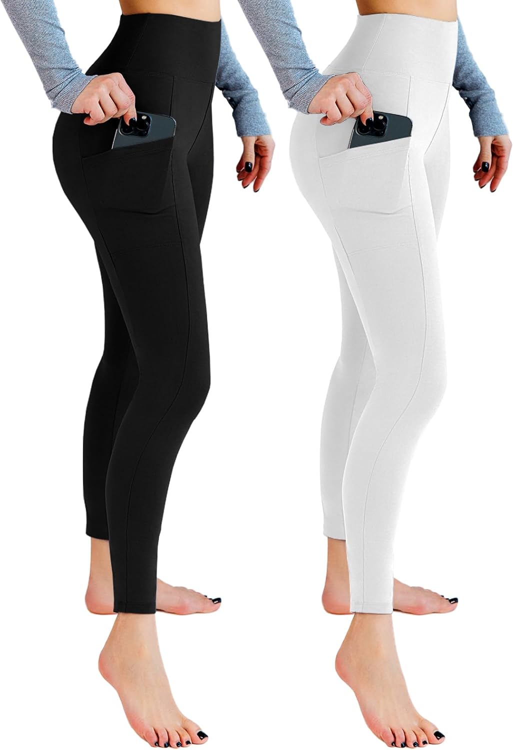 Skiennix High Waisted Leggings - Soft Yoga Leggings with Pockets | 2 Pack for Women