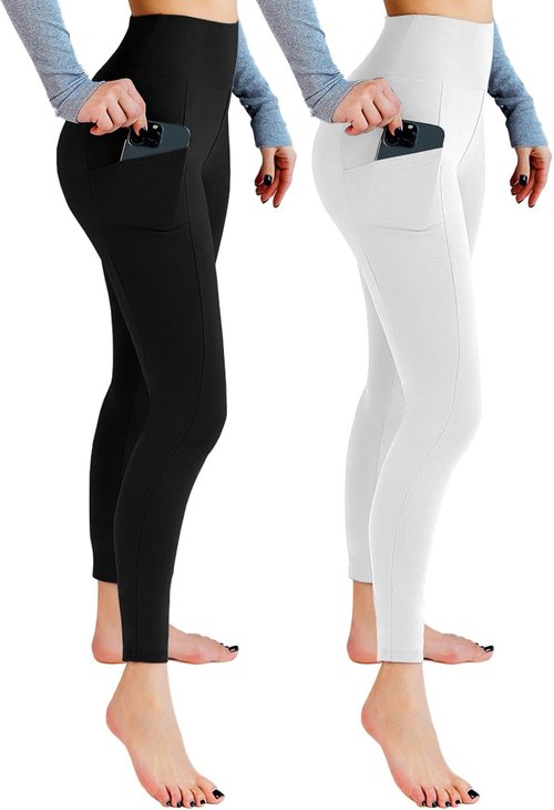 Leafigure High Waisted Leggings with Pockets - Soft Yoga & Gym Wear | 2 Pack