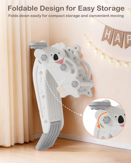 Babytronic Toddler Slide - 4-in-1 Indoor & Outdoor Playground with Climber, Basketball Hoop & Ring Toss - Cream & Gray
