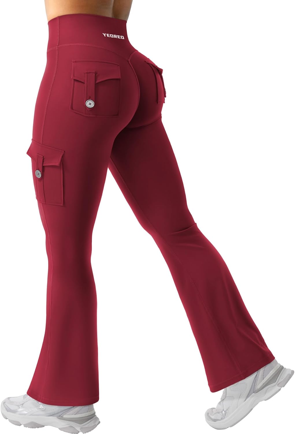 YEOREO CoreFlex Women's High-Waisted Flare Leggings - Hidden Pockets & No Front Seam | Gym & Yoga Wear