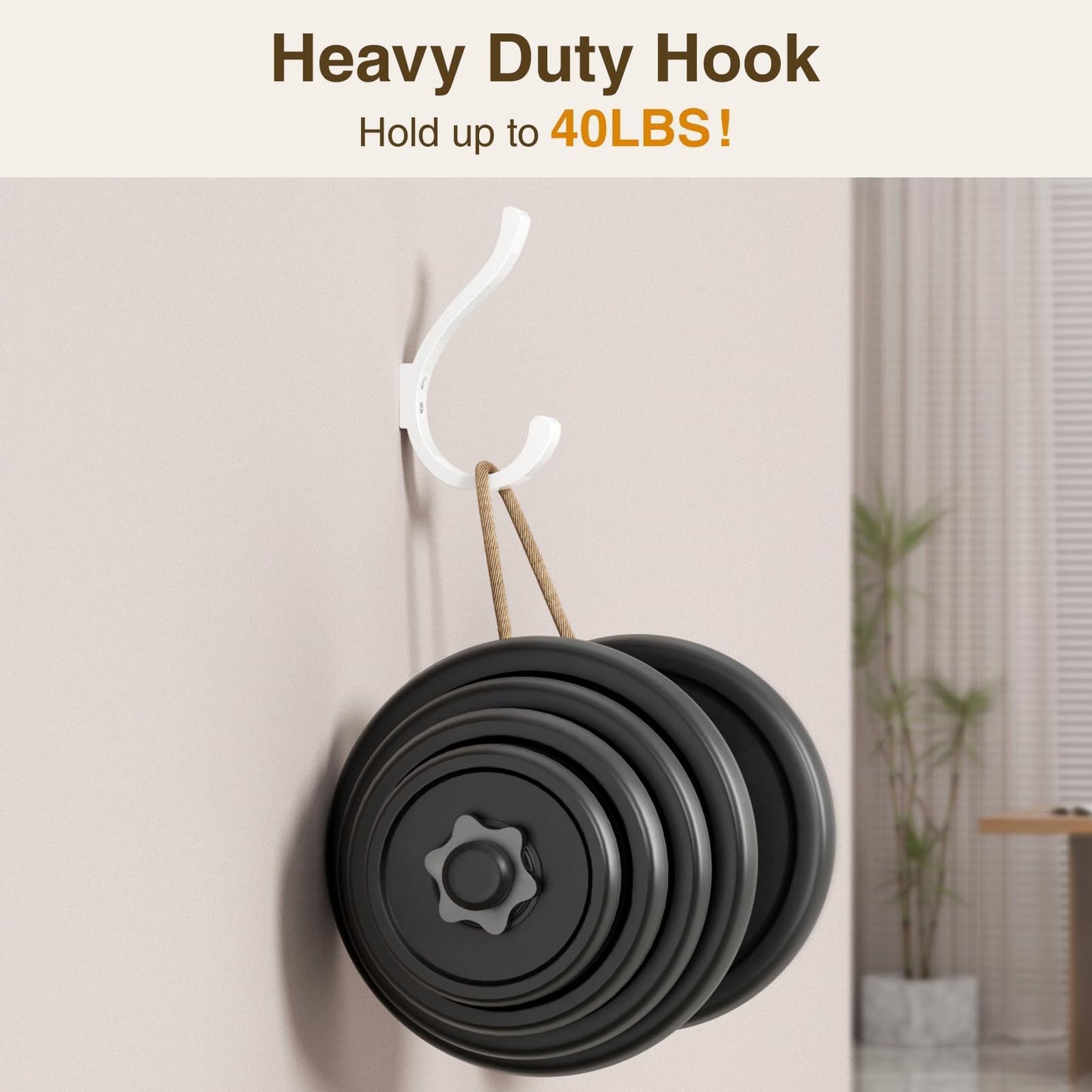 jockcaras Wall Hooks for Hanging Coat/Backpack - 5.4'' Large 40LBS Heavy Duty Hanger Wall Mount Screw in, for Towel, Closet, Robe, Bag, Outdoor, White 6 Pack