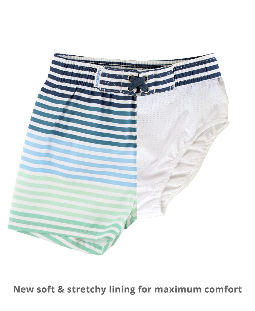 RUGGEDBUTTS Boys UPF 50+ Striped Swim Trunks - Boys Swim Trunks Green