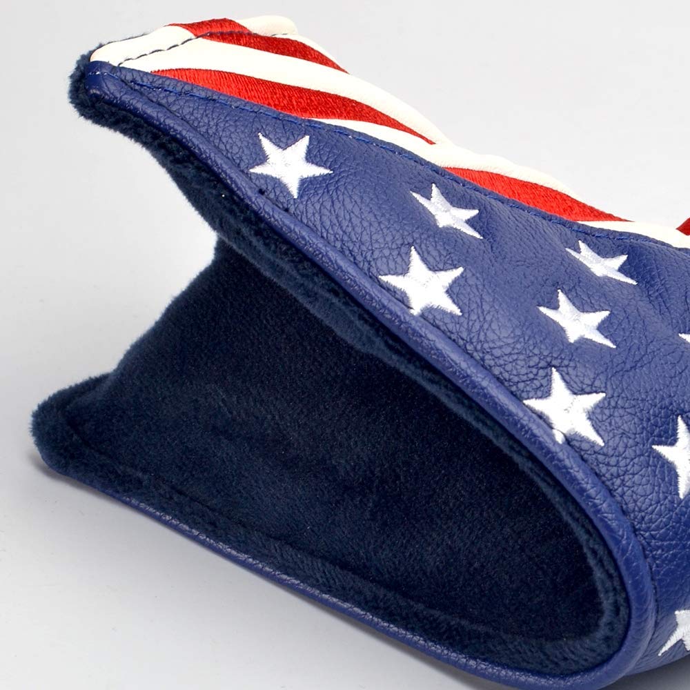 PLUSKER USA Golf Blade Putter Cover - Magnetic Stars and Stripes Leather Protector for Golf Course