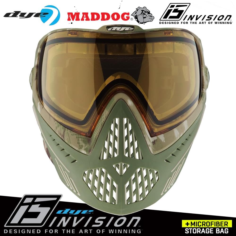 Maddog Dye i5 Thermal Dual-Pane Anti-Fog Lens Paintball Airsoft Mask Goggle System Combo with Microfiber Storage Bag | High Performance Safety Certified Protection - DyeCam
