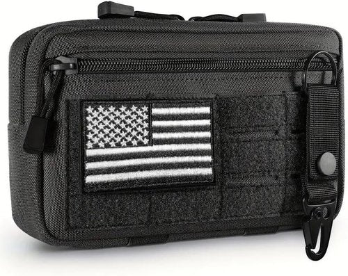 **Skiennix Tactical MOLLE Admin Pouch - Laser Cut EDC Utility Bag with US Flag Patch & Keychain**