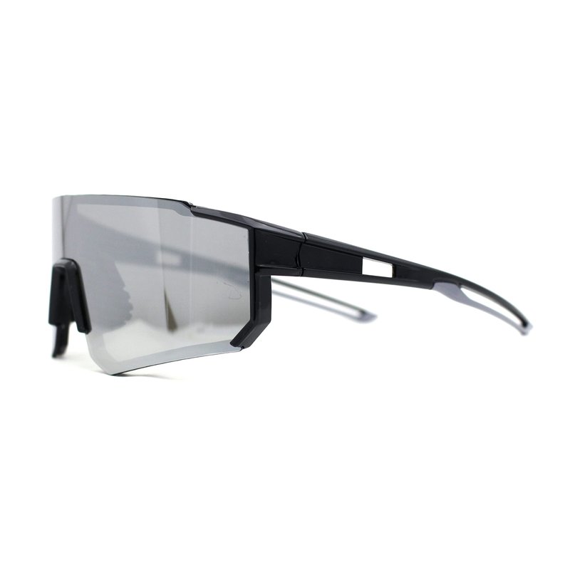 SA106 Mens Classic Oversized Block Shield Rimless Plastic Sport Sunglasses Black Silver Mirror