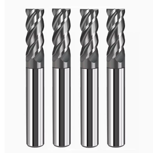 Hunricho 4PCS 1/2'' Carbide Square End Mill Bits Set, Milling Bits Cutter 1/2 Carbide End Mills for Alloy Steels/Hardened Steels, HRC 45 Deg Single End 4 Flute AlTiN Coating (4PCS 1/2in)