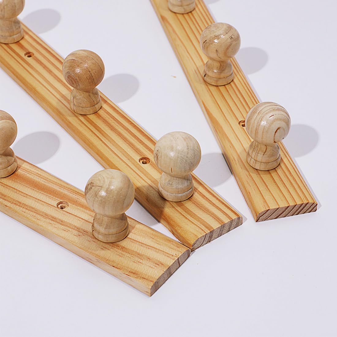 DBlosp Wall Mounted Coat Rack, Wooden 13.85'' Hole to Hole,Bamboo Wall Hook for with 3 Hooks(2-Pack), Modern, Space-Saving Storage Organizer, Natural