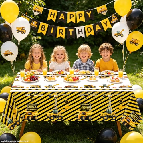 Construction Party Tablecloths - 4 Pack Plastic Table Covers 51x86"