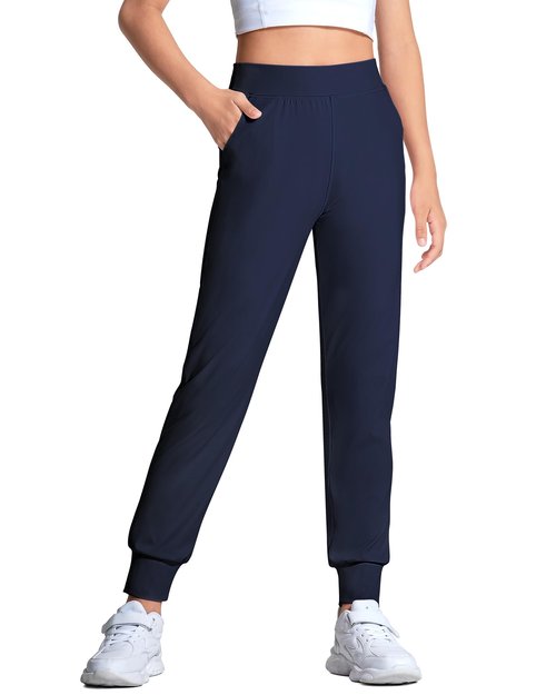 HASMES Girls Joggers Kids Athletic Pants with Pockets Active Pants for Running Yoga Dance Activewear Navy