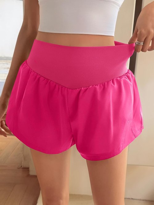 Fisoew Women's Running Shorts - High Waisted 2-in-1 Elastic Gym & Yoga Biker Shorts | Loose Fit