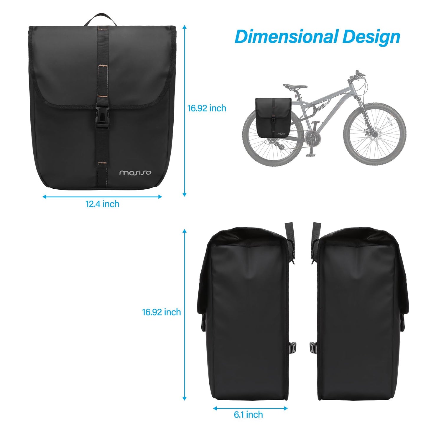 MOSISO 20L Bike Panniers, 2 Pack Waterproof Panniers Bike Bag, Large Capacity Flap Bicycle Rear Rack Seat Luggage Storage Trunk Bag for Road Mountain Cycling Traveling Commuting, Black