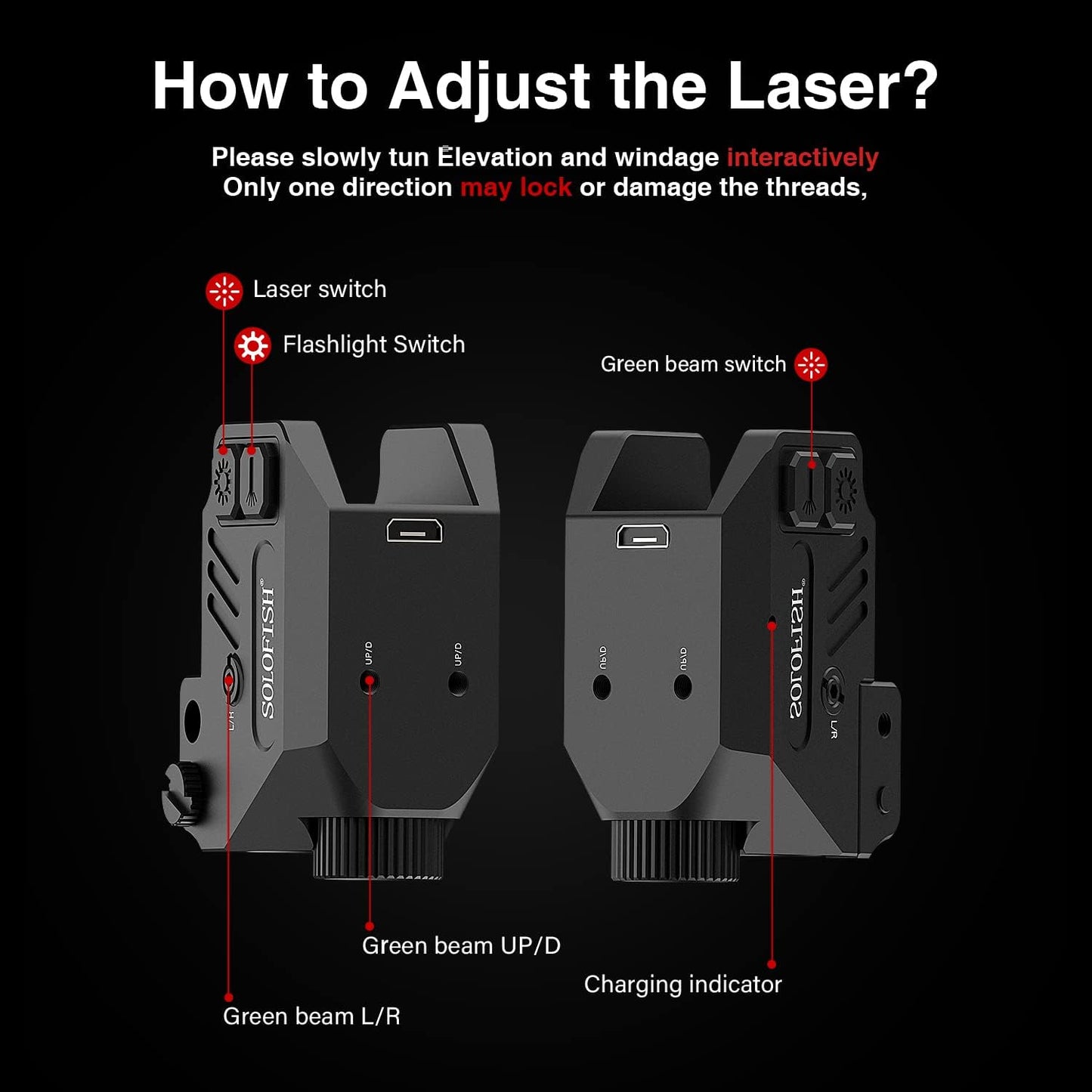 SOLOFISH Pistol Light - 500lm Rechargeable Aluminum Weapon Light with Purple/IR/Green Beam Combo