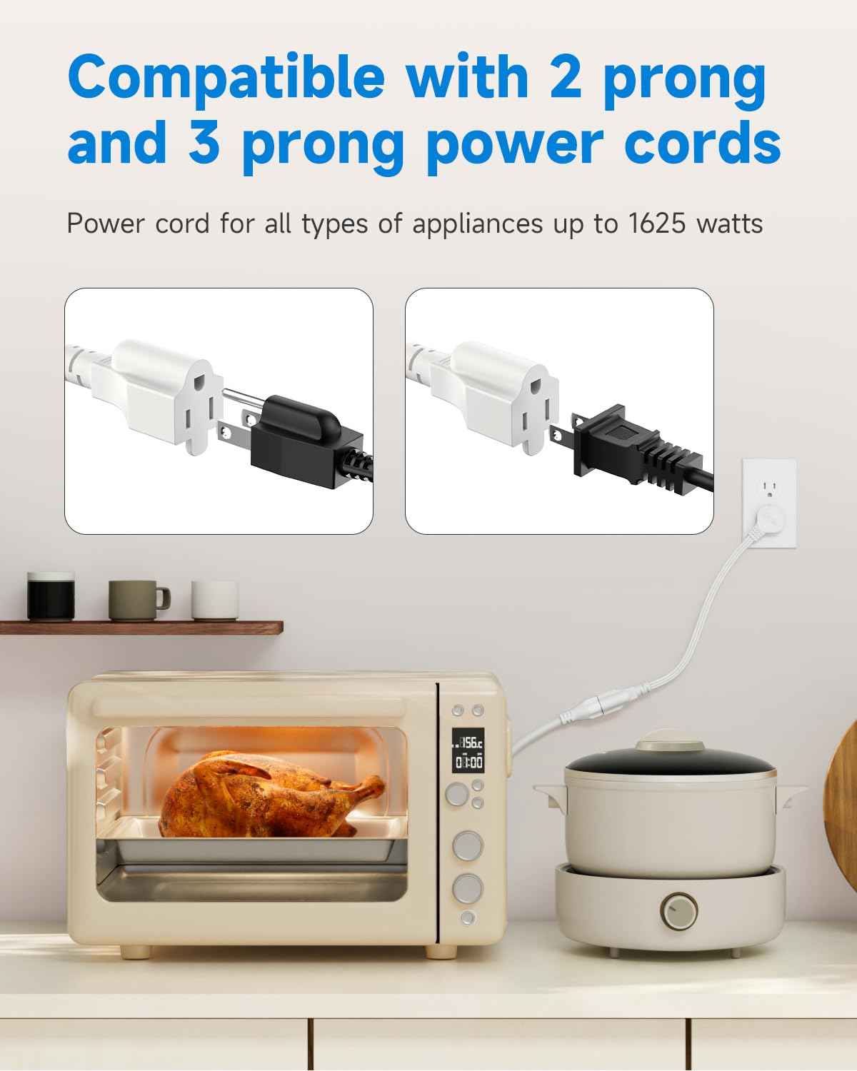 Flat Plug 1Ft Short Extension Cord, White 90-Degree Plug Low Profile Power Adapter, 3-Prong Indoor Grounded Small Extension Cord 16AWG 13A 1625W 6 Pack